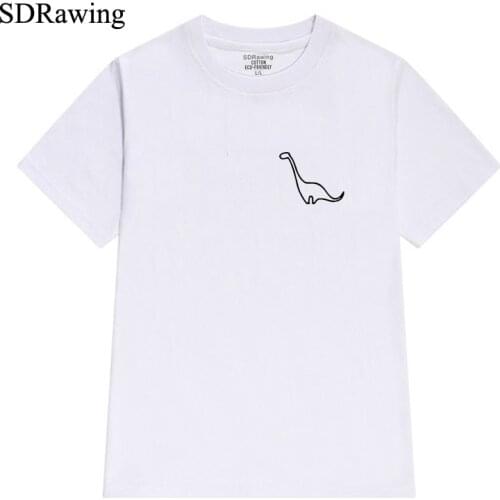 Cute dinosaur pocket cotton t Shirts Womens Vegetarian Clothing Unisex casual tops Graphic Tee plus size drop ship
