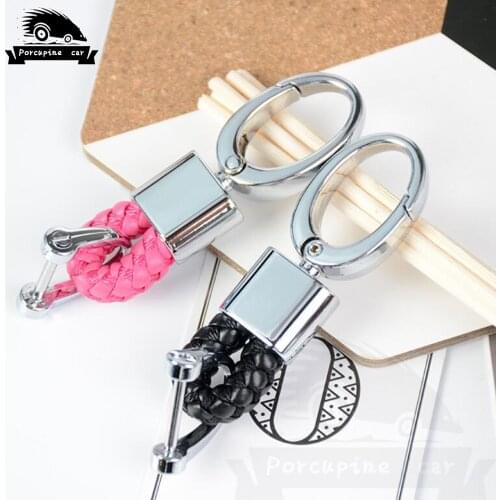 Fashion Business Keychain Braided Leather Key Chain Car Key Ring Horseshoe Buckle Auto Key Chains Luxury Male Waist Hanging Gift