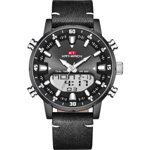 KAT-WACH Luxury Brand Business Mens Watches Chronograph Analog Quartz Watch Date Luminous Waterproof Leather Strap Wristwatch