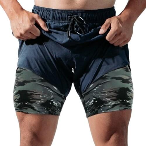 Mens Camouflage sports shorts 2 in 1 Running shorts mens double layer breathable fitness bodybuilding training short pants Men