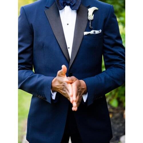 ANNIEBRITNEY Navy Blue 2 Piece Slim Fit Men Formal Suit Tailor Made Skinny Navy Groom Wedding Tuxedo Prom Wedding Men Suit Set