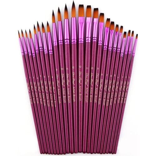 12 PCS Paintbrush Artist Fine Nylon Hair Paint Brush Set for Watercolor Acrylic Oil Painting Brushes Drawing Art Supplie