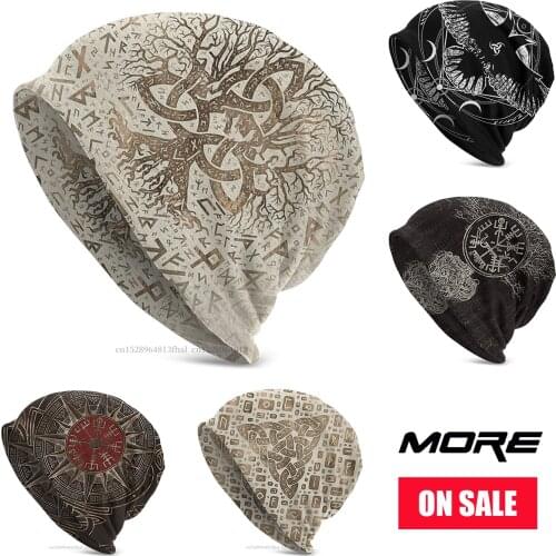 Vikings Ragnar Lothbrok Beanie Hats Tree Of With Triquetra And Futhark Knit Hat Bonnet Skullies Beanies Caps Men Womens Earmuff