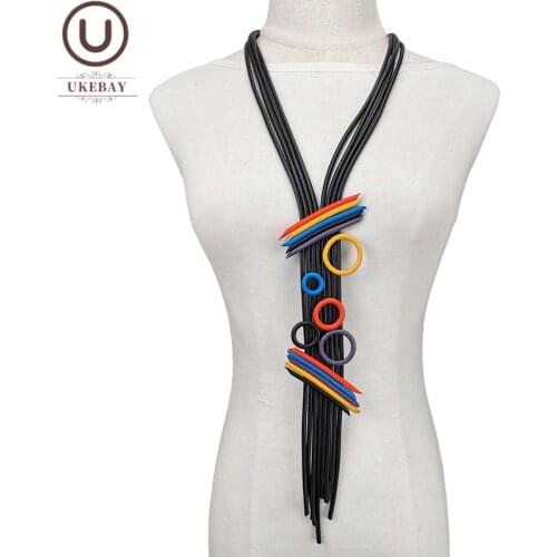 UKEBAY New Designer Handmade Pendant Necklace Women Luxury Necklaces Rubber Chain Tassel Geometric Jewelry Gothic Big Necklaces