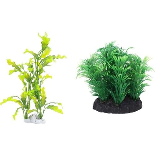 2 Pcs Plastic Manmade Underwater Green Plants Aquarium Artificial Plastic Grass Green 15.7 Inch & 8Cm