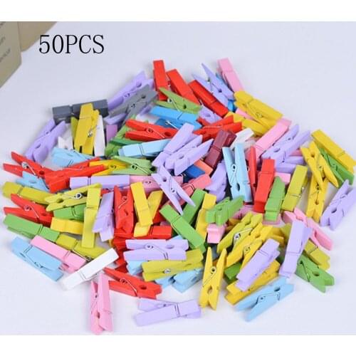 50 PCS Mixed Color Mini Wooden Clothes Pin Paper Craft Clips Scrapbook Clothespin Photo Paper Peg
