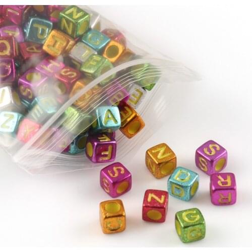 6x6mm Colorful Plated Square Letter Acrylic Beads Alphabet Cube Loose Spacer Beads for Needlework Jewelry Making Diy Bracelet