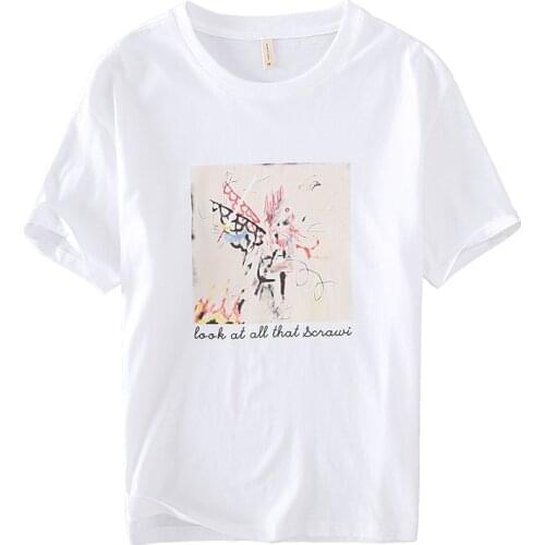 Print Short Sleeve T Shirt for Men Summer 100%Cotton O-Neck Retro Tees Male Fashion Casual Loose Tops 2021 New Clothing