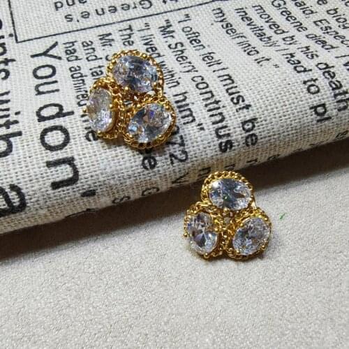 European and American retro triangle zircon hollow oval earrings earrings female simple temperament small fresh earrings
