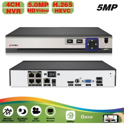 Nvr 4channels Cctv Network Video Recorder Support Onvif Ip Camera Video Surveillance Recorder 5mp Security Cameras Poe Nvr Xmeye