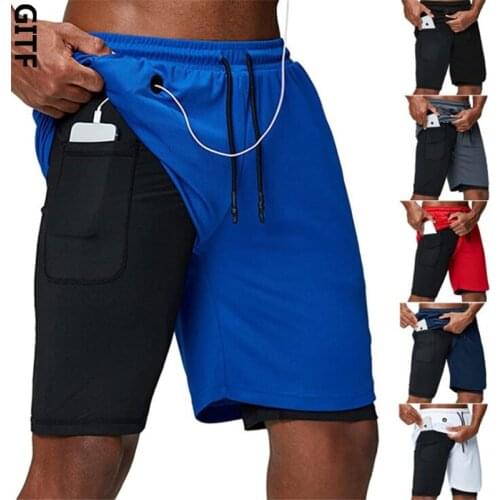 GITF 2020 Mens 2 in 1 Fitness Running Shorts Quick Drying Training Bodybuilding Shorts Workout Jogging Fitness Gym Shorts
