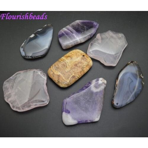 Mix Natural Polished Stone Freeform Slab Pendants Hole on Top DIY Jewelry making supplies 10pc per lot