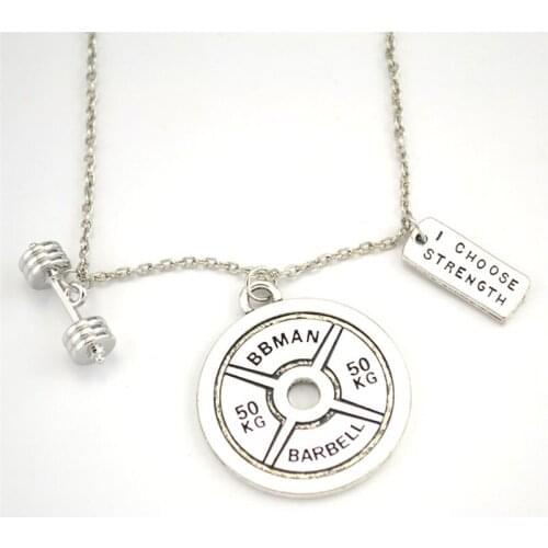 Sporty Necklace Unisex Three Kinds Pendant Barbell Design With Fitness Word Written Plate Personality Jewelry Dropshipping