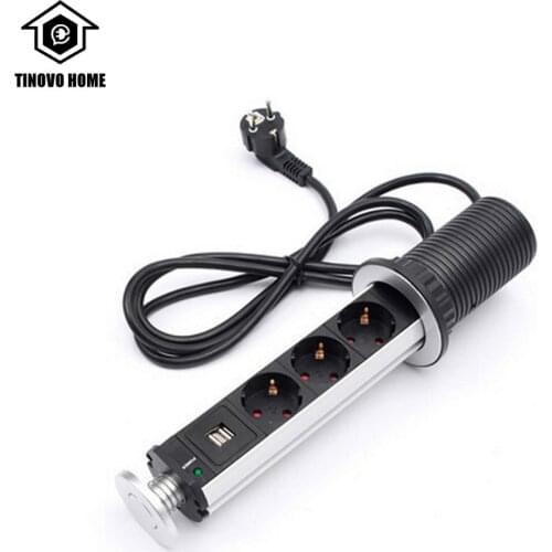 Pull up socket / EU plug Desktop socket / aluminum alloy / Kitchen socket /Tables socket / 3- power with USB charging 5V 2.1A