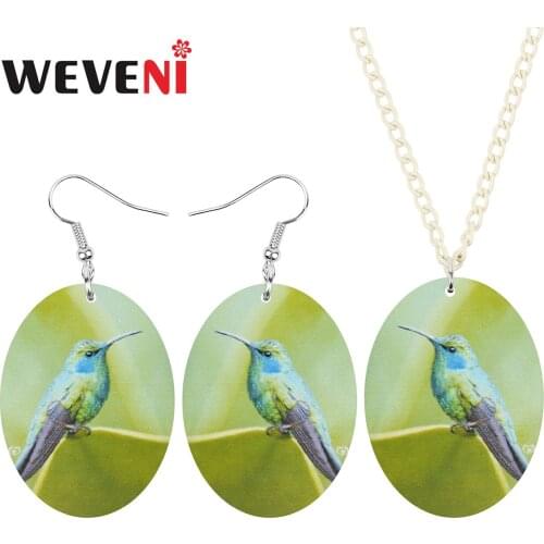 WEVENI Acrylic Oval Sweet Hummingbird Jewelry Sets Novelty Animal Bird Earrings Necklace For Women Teens Gifts Party Decoration