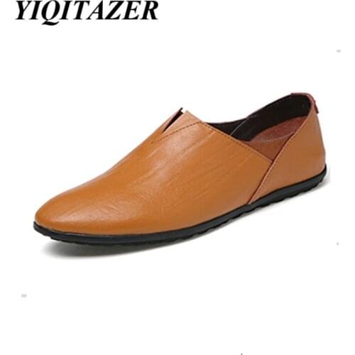 YIQITAZER 2017 New Fashion Light Summer Breathable Man Casual Shoes,Brand Cool Slipony Leather Shoes Mens Loafers Black Yellow