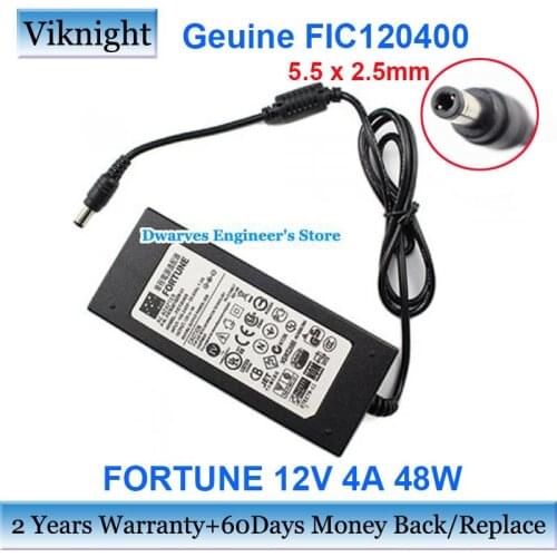 Geuine FIC120400 Charger AC Adapter 48W 12V 4A AC Adapter For FORTUNE FICR2818ZM-01 Power Supply 5.5 x 2.5mm