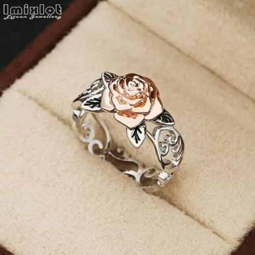 Womens Flower Ring Rose Gold Color Hollow Alloy Finger Rings for Women Valentines Day Gift Jewelry