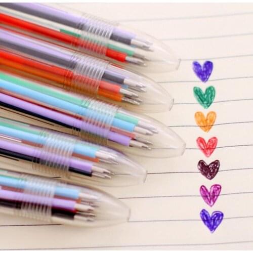 1Pcs Plastic Pens With Multi-color Models 6 In 1 Multi-colored Ballpoint Pen Push Type Pen Stationery School Office Tools