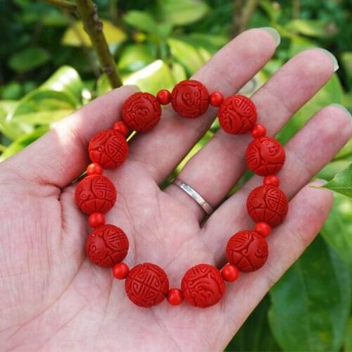 14mm Cinnabar Beads Carved Dragon Bracelets , Guru Bead Mala Japa Beads Red Man Bracelet Jewelry Findings DIY Accessories