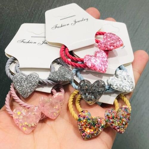 2Pcs/set Heart-shaped Hair Accessories Children Rubber Bands Scrunchies Elastic Hair Bands Girls Headband Decorations Ties