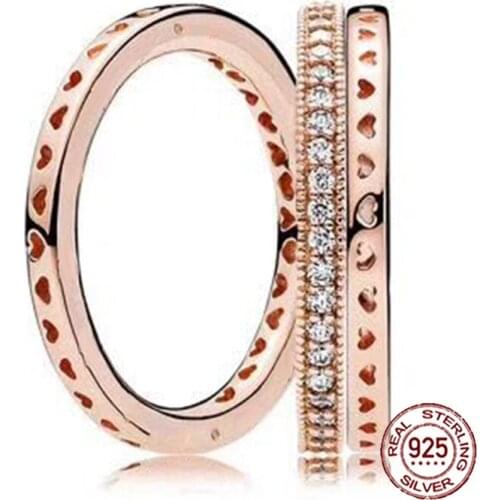 2018 NEW 100% 925 Sterling Silver Ring Rose Gold Love Stacked Ring Wedding Ring For Fashion Women DIY Gift Jewelry