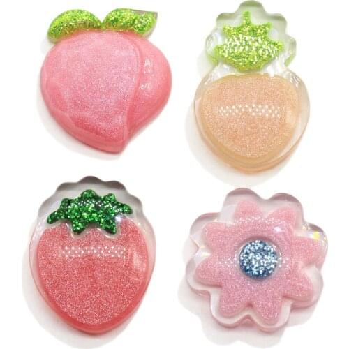 2021 New Arrive High Quality Resin Crystal Fruit Peach Strawberry Pineapple Flower Flat Back Cabochons Hair Bow Decor