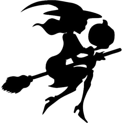 18cm * 18.5c Creative Witch Riding A Broom Decoration Classic Sticker Pvc Personality Car Accessories Modeling Decal