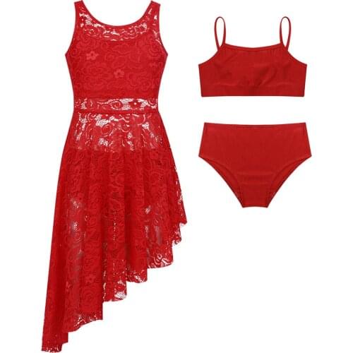 Kids Floral Lace Latin Ballet Dress Gymnastics Shorts with Crop Tops Girls Dancewear Stage Performance Lyrical Dance Costumes