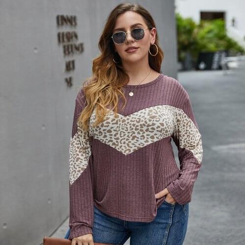 DOIB Leopard Patchwork Tees Women Plus Size Full Sleeve Autumn Large Size Shirt 2020 Fashion 4XL Top T-shirt