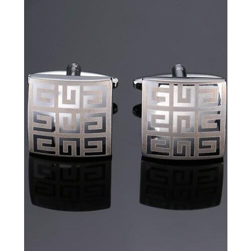 DY new high quality Brass material Square silvery laser laser pattern Cufflinks Mens French shirt Cufflinks free shipping