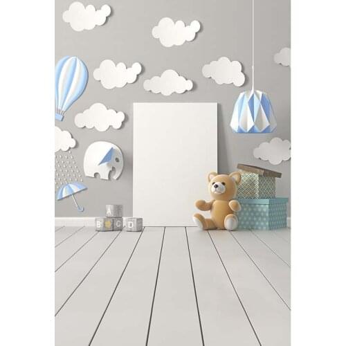 Cloud Wall Toy Bear Wooden Floor Photography Backgrounds for Photo Studio Fond Studio Baby Photophone Backdrop for Photo Vinyl