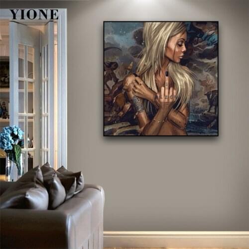 Gothic Tattoo Girl Oil Paintings Abstract Impression Sexy Cool Woman Portrait Canvas Pictures Posters and Prints Wall Art Decor