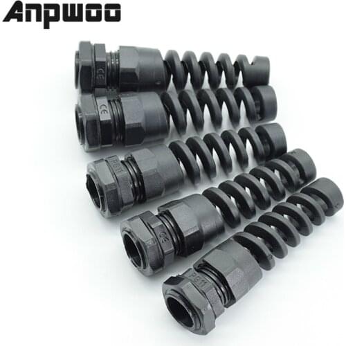 5pcs IP68 Waterproof M12 PG7/PG9/PG11 Cable Gland Connector Plastic Flex Spiral Strain Relief Protector For 3.5-6mm Wire Thread