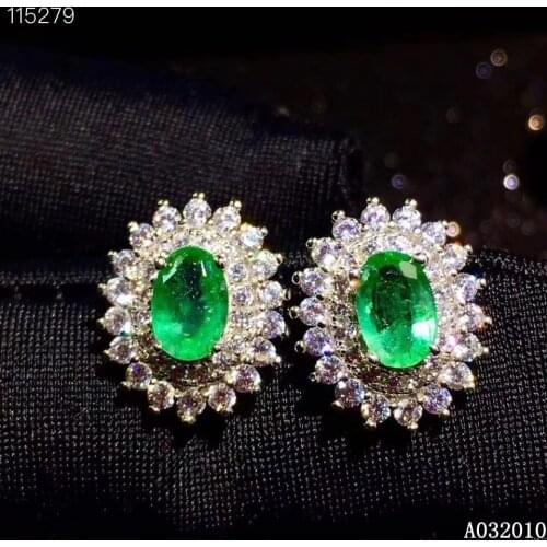 KJJEAXCMY 925 sterling silver inlaid natural emerald earrings new trendy ladies ear stud support test hot selling
