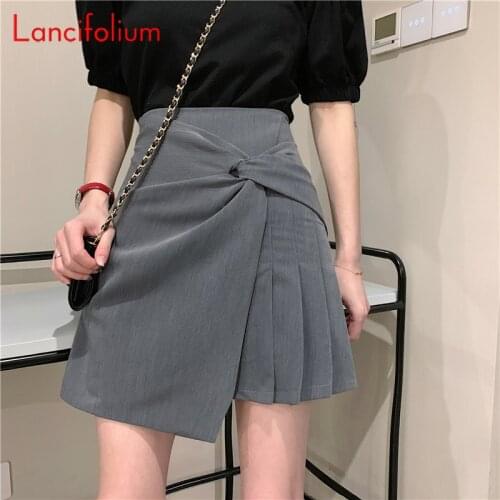 Spring Fall Y2k E Girl Black Korean Cute Indie Punk Harajuku Skort High Waist Pleated Asymmetrical Knot Mini Skirt Woman 2021