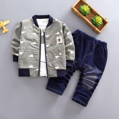 Fashion Kids Clothes Set Baby Boy Clothes Set Boys Outfit 3PCS Spring Autumn Cotton Long Sleeve Shirt+Coat+Pants 1-4 Years