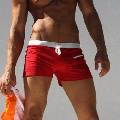 Men Swimwear Color Block Drawstring Swimming Trunks Surf Board Boxers Shorts Male Casual Shorts