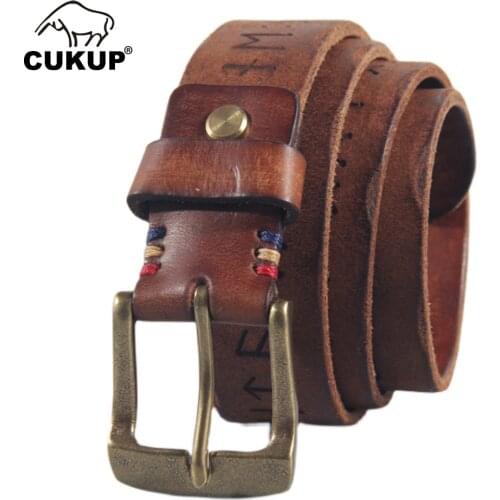 CUKUP Unique Design Cartoon Print Striped Cowskin Belts Mens Brass Pin Buckle Belt for Men Jeans Accessories 3.8cm NCK1036
