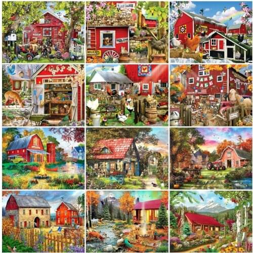 AZQSD Diamond Painting House Cross Stitch Kits Rhinestones Diamond Embroidery Landscape Mosaic Needlework Home Decoration