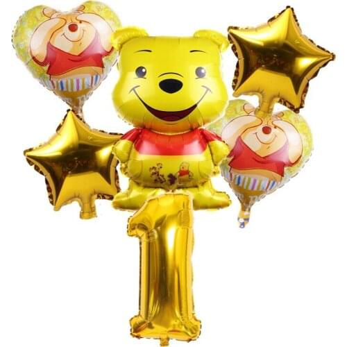 6Pcs Disney Winnie the Pooh Foil Balloons Set Birthday Party Decoration Baby Shower Kids Toy Air Globos Supplies