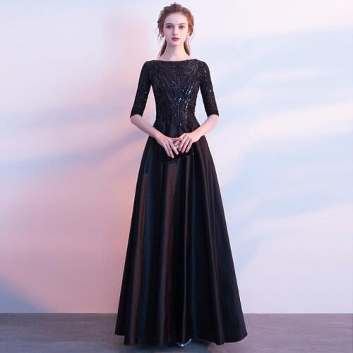 New Long Black Elegant Evening Dress Elegant Sleeve Dress with Diamond Sleeves Vestidos De Fiesta Formal Dresses Evening Gown