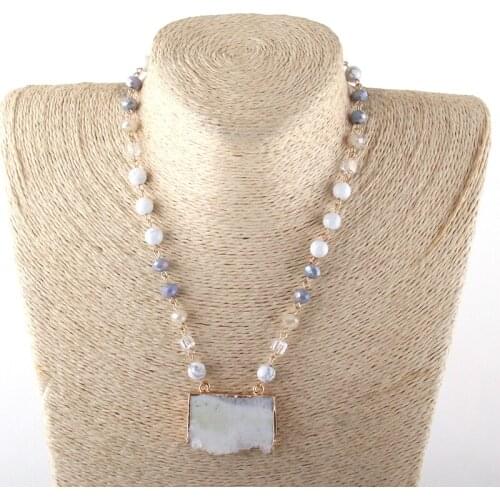 New Styles MOODPC Fashion Jewelry Natural Stone /Glass Natural Druzy Drop Pendant Necklaces For Women Ethnic Necklace