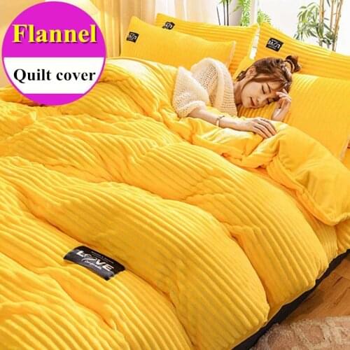 WOSTAR Solid flannel quilt cover winter warm single double queen king size bedding set luxury home textile ( No 2pc pillowcase )