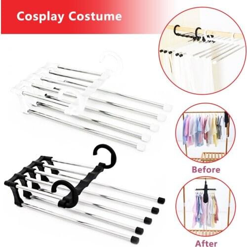 Closet Organizer Pants Hanger 5-in-1 Portable Stainless Steel Clothes Hanger Drying Racks Trousers Hanger Wardrobe Storage Shelf