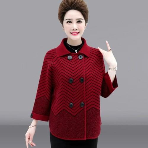 Autumn Winter Mother Sweater Coat Middle-aged Womens temperament Mother Knitted Cardigan Jacket Female loose Plus Size Top R443