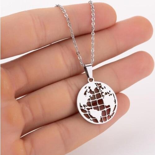 Boho Stainless Steel World Map Necklace Women Globe Map Round Choker Necklaces World Planet Map Party Gift Fashion Jewelry