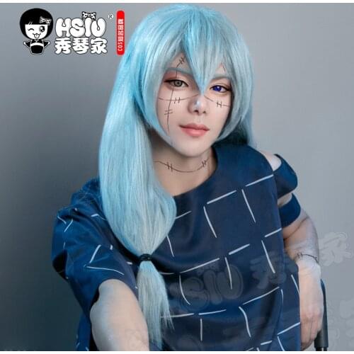 HSIU Anime Jujutsu Kaisen Cosplay Mahito Wig Blue-gray long hair +Free brand wig cap