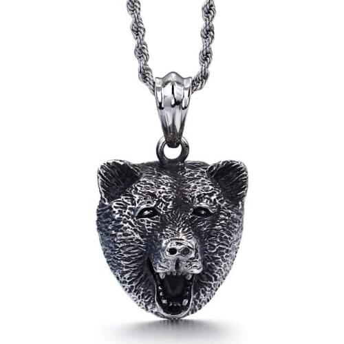 Titanium steel pendant animal cartoon retro Nordic bear stainless steel pendant male and female students
