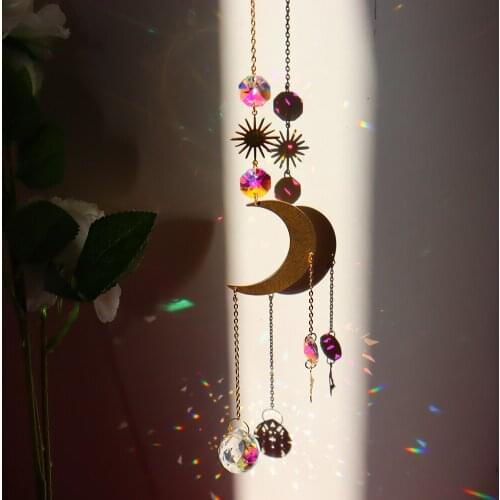 Star Moon Sun Crystal catcher Rainbow Hanging Glass Prisms Pendant Wind Chimes Outdoor Home Garden Decoration Gifts